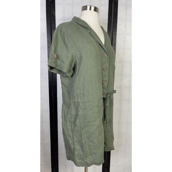 Anthropologie SANCTUARY Green SQUAD LEADER Linen Button Down Romper. Size: M - Picture 2 of 9